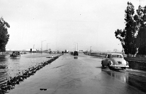 Flooded road in Artesia in 1953