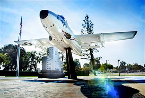 Del Valle Park Veterans Memorial Plaza features the restored Korean war era plane