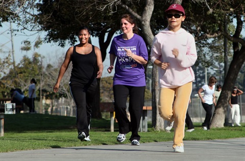Fitness runners and walkers at Rynerson Park, Lakewood, California.