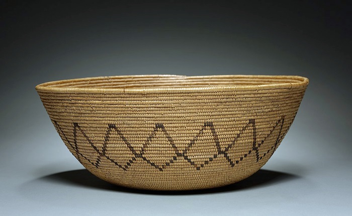 Tongva woven basket shown in profile