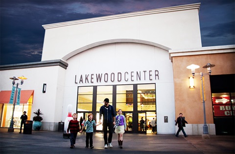 Lakewood Center entrance with adult and kids walking out