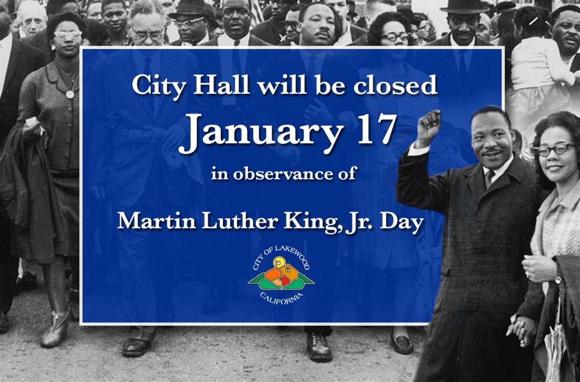Rev. and Mrs. King next to text that City Hall is closed Jan. 17