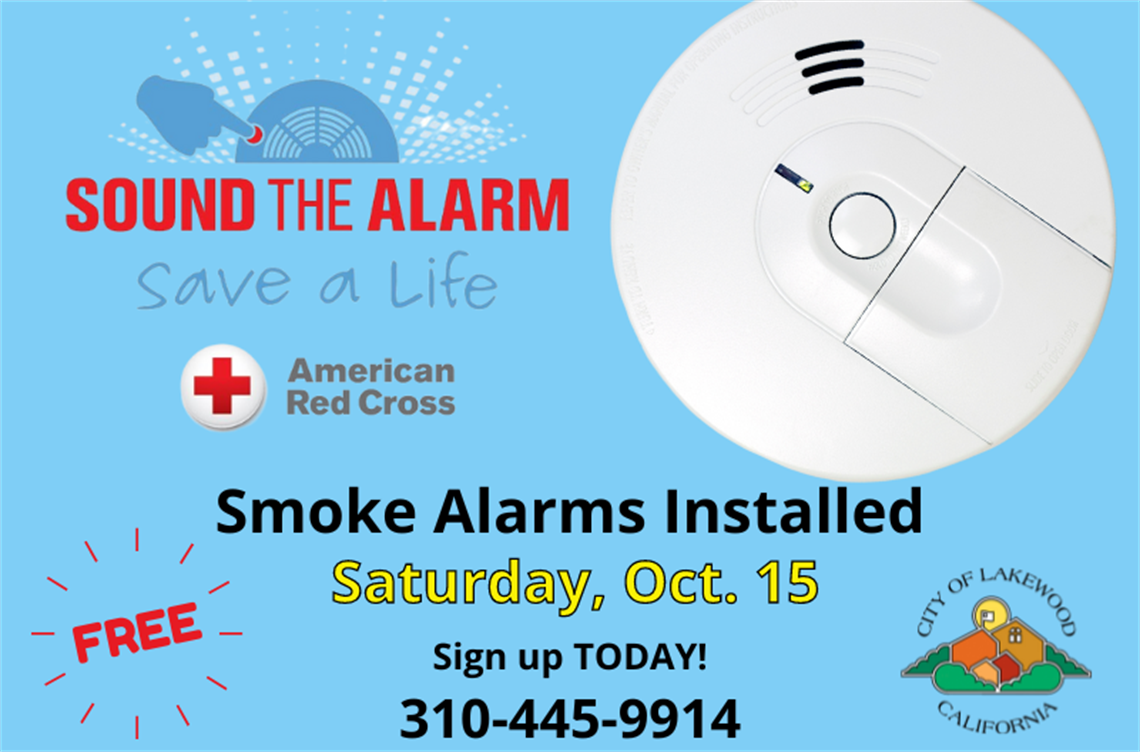smoke detector on blue background with event date october 15, 2022
