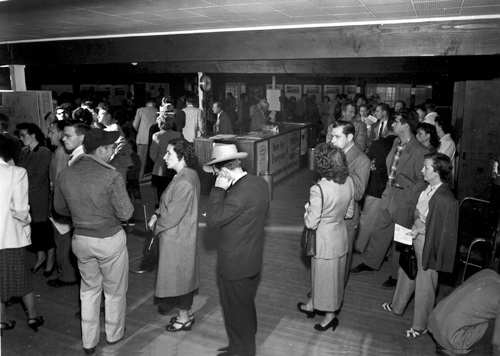 Prospective buyers waiting in a long line in 1951