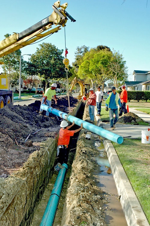 Workers upgrading the city's water system