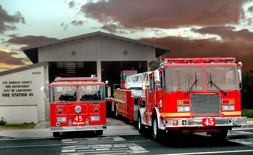 Fire station and fire trucks