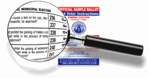 Magnifying glass over a voting ballet