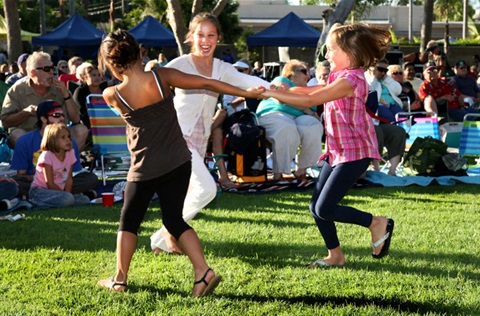 Girls dancing at concerts in the park