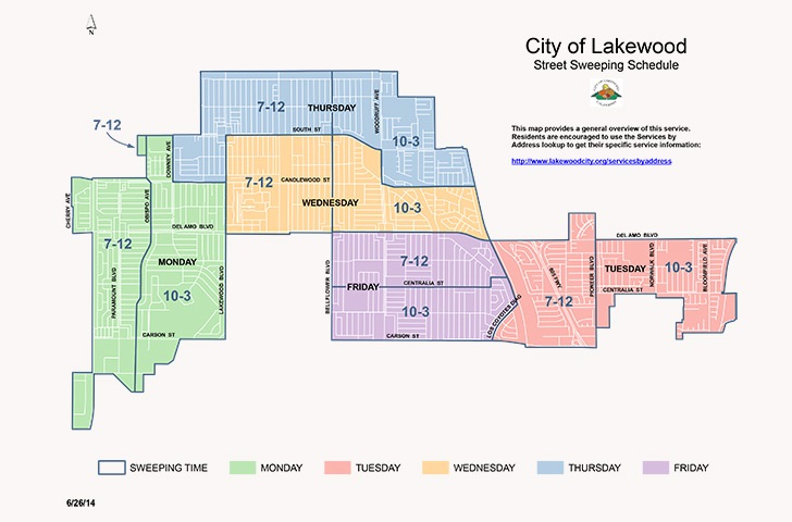Map of Lakewood street sweeping days and times
