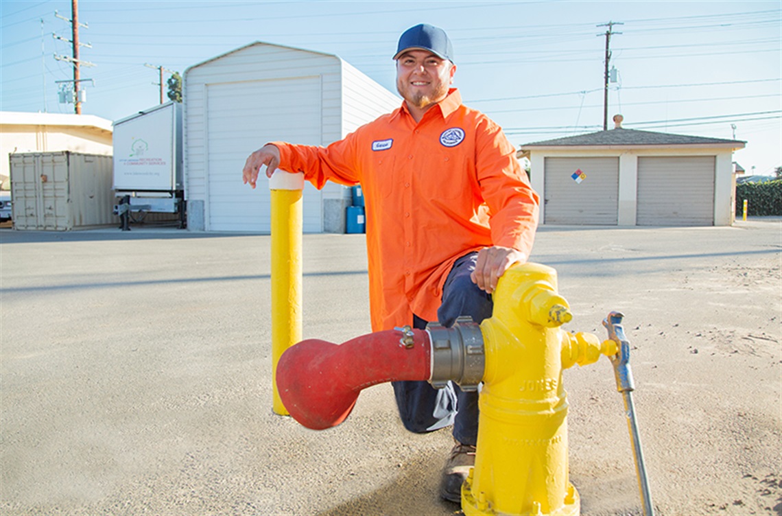 Employee near water hydrant